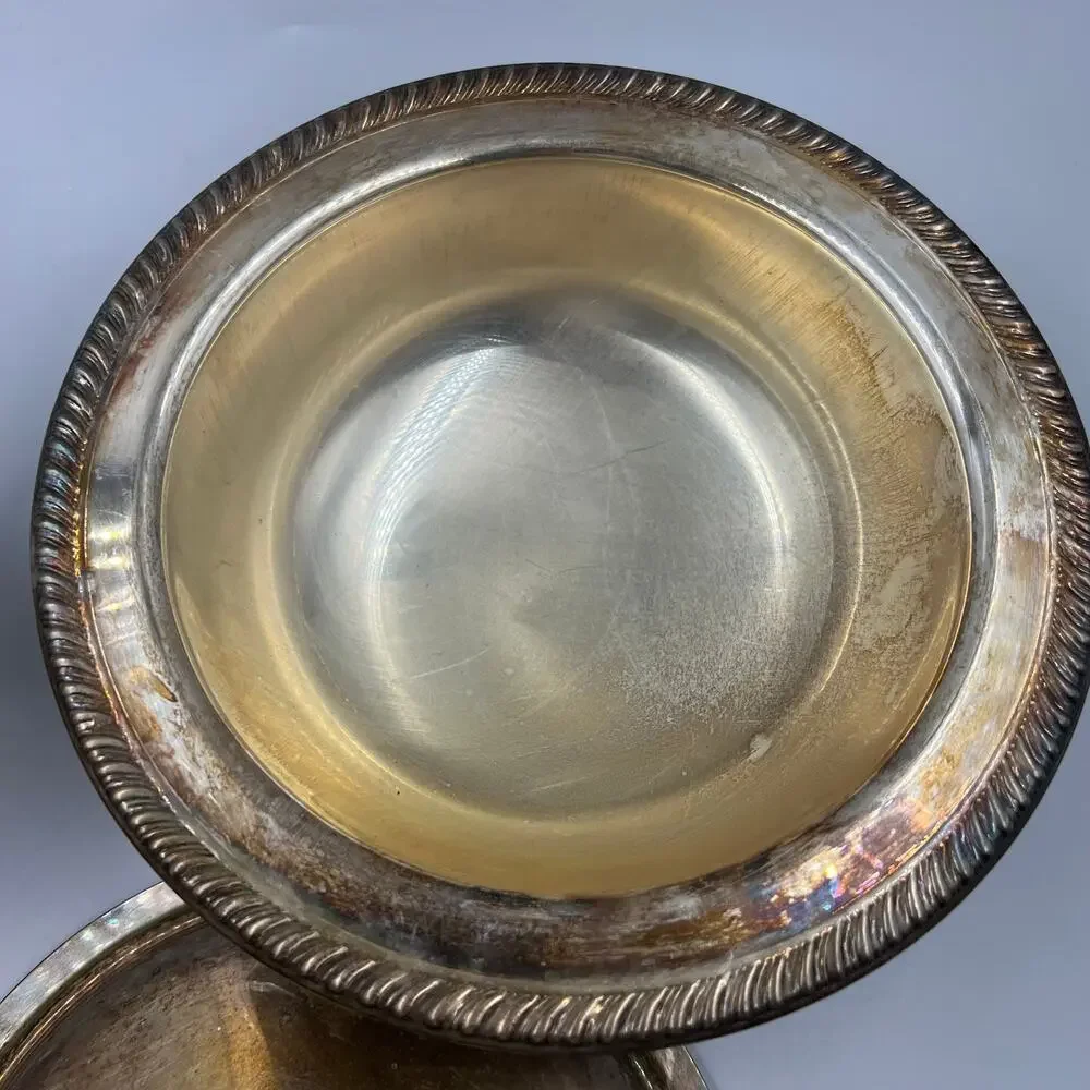 Vintage B Rogers Silver Co Serving Dish W Lid Footed Stem Candy Dish‎ Dip MCM
